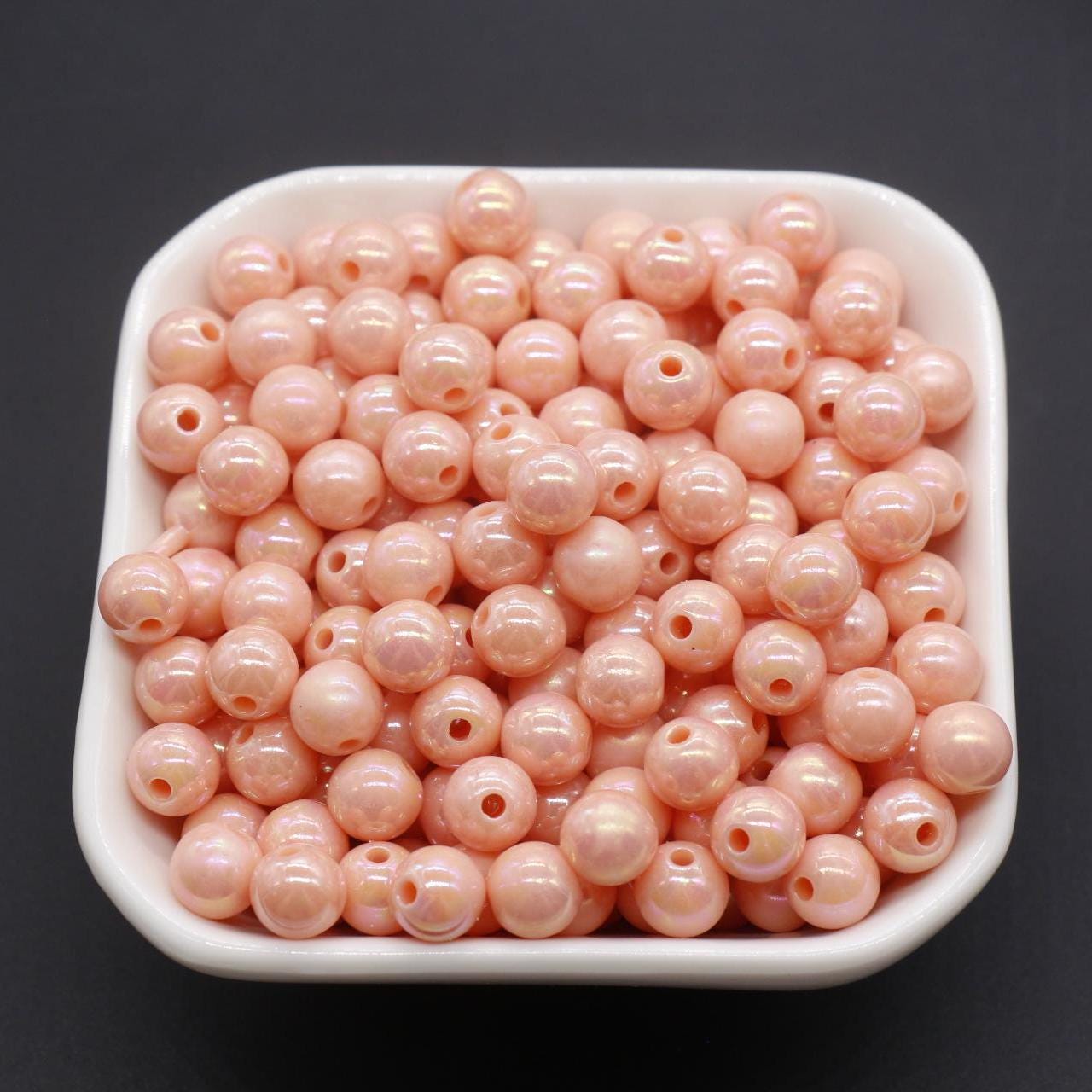 8mm Orange AB Gumball Beads, Peach Beads, Iridescent Round Beads, Sparkle Orange Beads, Bubblegum Beads, Chunky Beads, Beads for Bracelets