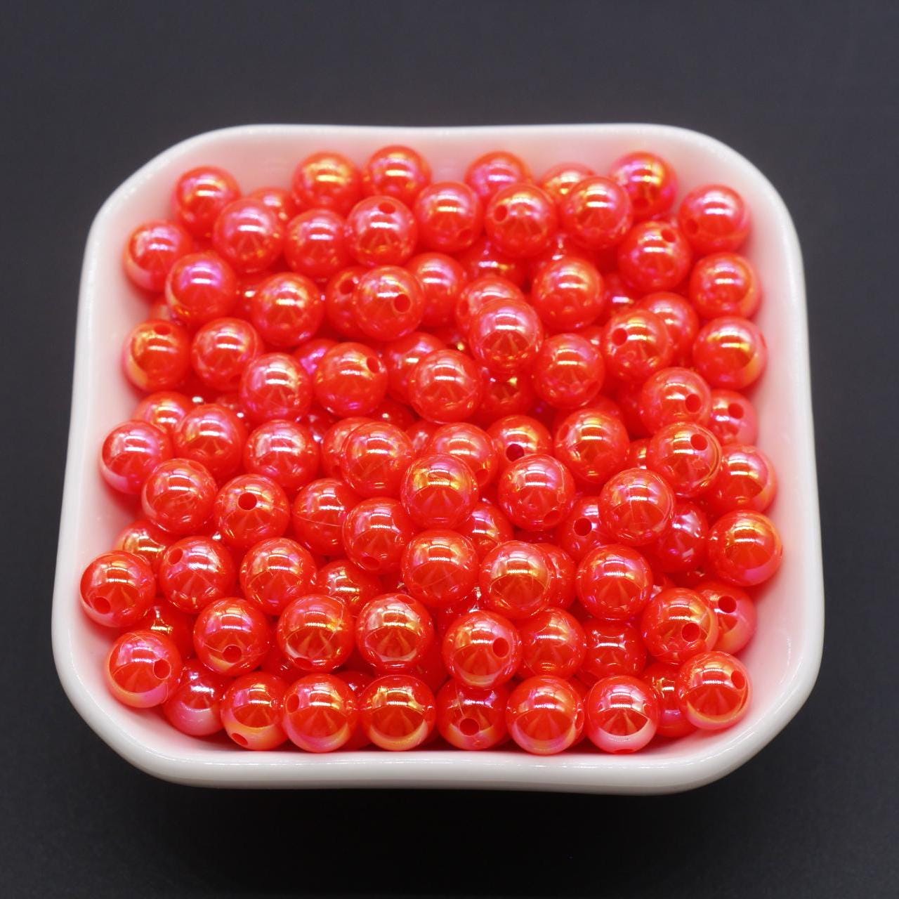 8mm Orange AB Gumball Beads, Peach Beads, Iridescent Round Beads, Sparkle Orange Beads, Bubblegum Beads, Chunky Beads, Beads for Bracelets