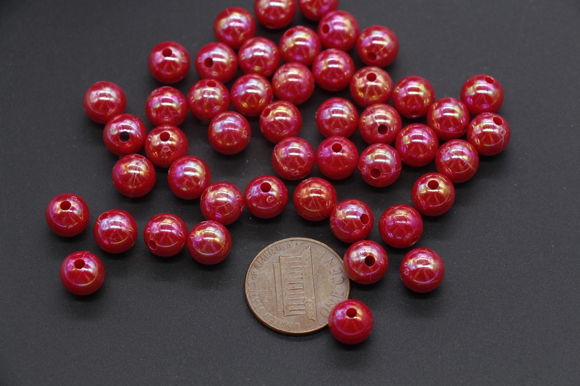 8mm Red AB Gumball Beads, Red Beads, Iridescent Round Beads, Sparkle Red Beads, Bubblegum Beads, Chunky Beads, Beads for Bracelets