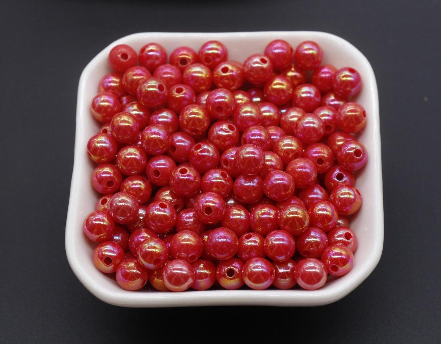 8mm Red AB Gumball Beads, Red Beads, Iridescent Round Beads, Sparkle Red Beads, Bubblegum Beads, Chunky Beads, Beads for Bracelets