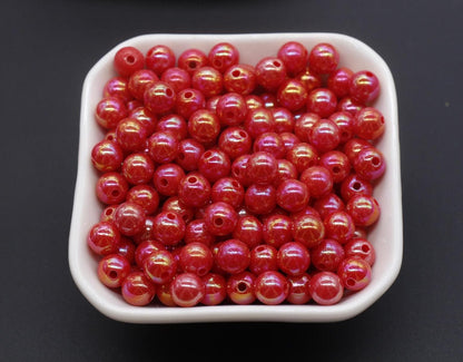 8mm Red AB Gumball Beads, Red Beads, Iridescent Round Beads, Sparkle Red Beads, Bubblegum Beads, Chunky Beads, Beads for Bracelets