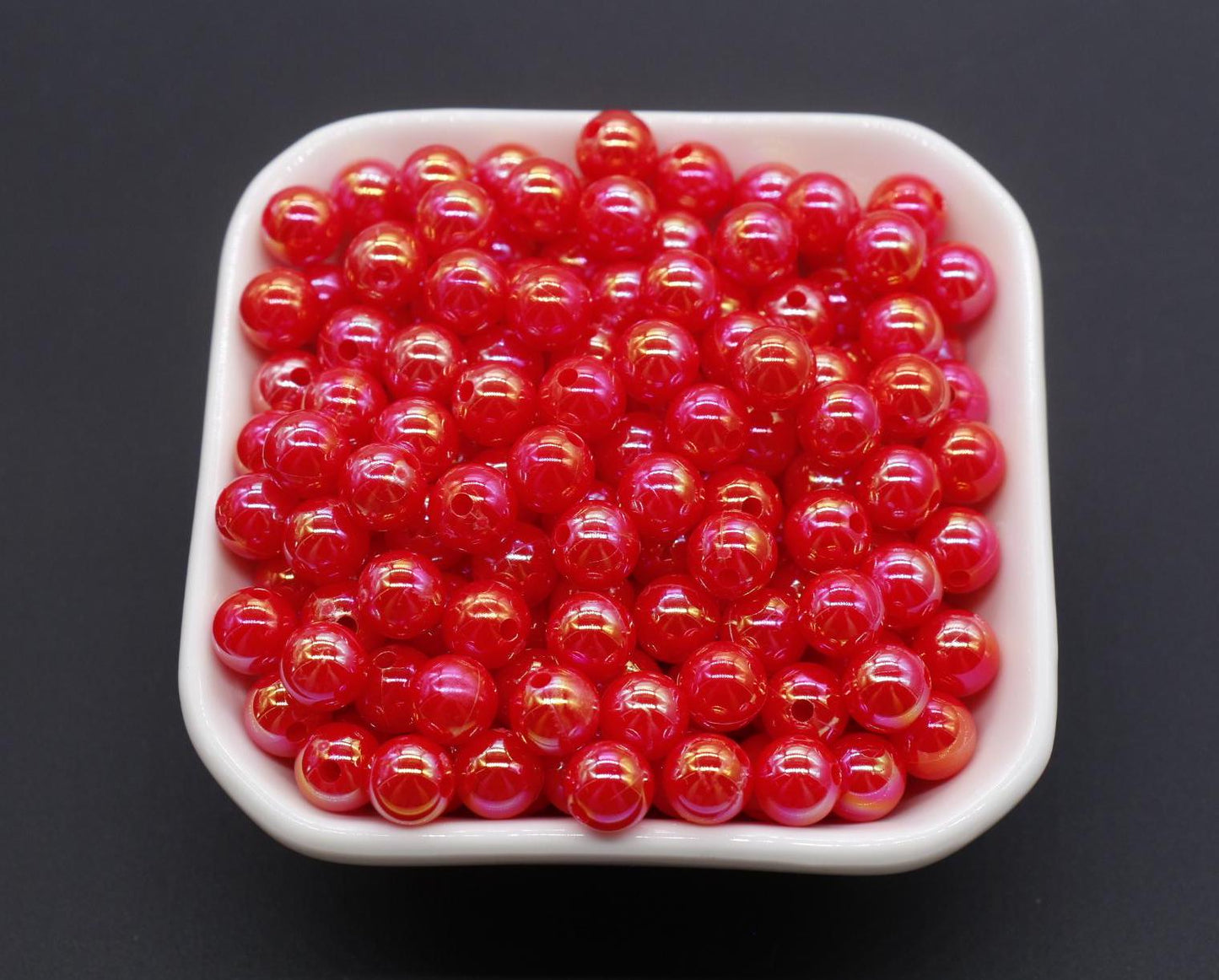 8mm Red AB Gumball Beads, Red Beads, Iridescent Round Beads, Sparkle Red Beads, Bubblegum Beads, Chunky Beads, Beads for Bracelets