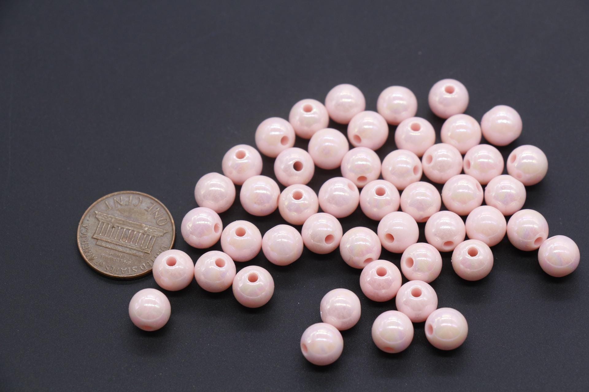 8mm Pink AB Beads, Iridescent Beads, Sparkle Pink Gumball Beads, Bubblegum Beads, Chunky Beads, Beads for Bracelets