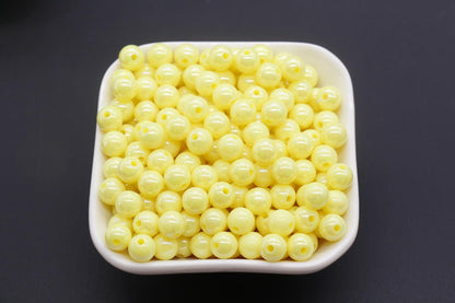 8mm Yellow AB Beads, Iridescent Beads, Sparkle Yellow Gumball Beads, Bubblegum Beads, Chunky Beads, Beads for Bracelets