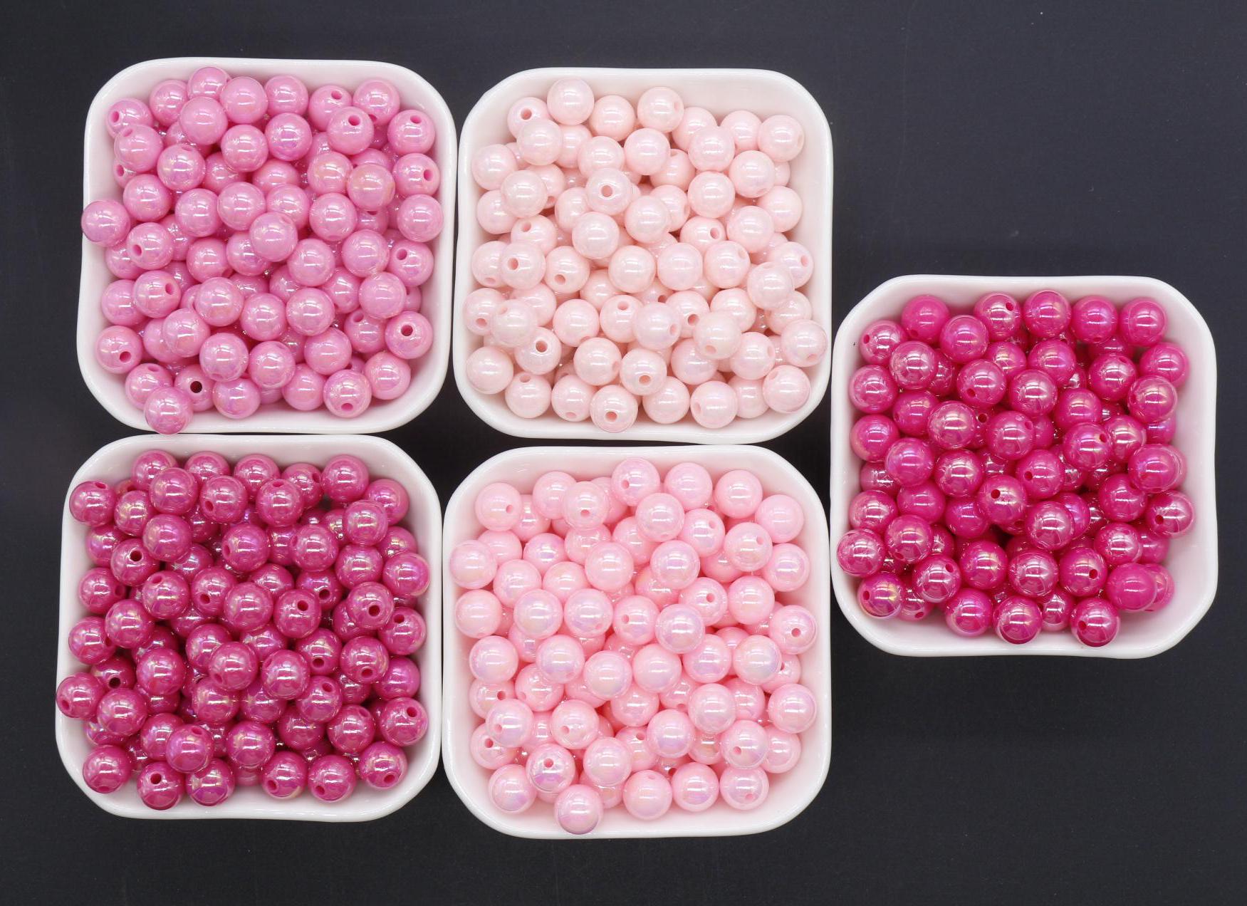 10mm Pink AB Beads, Iridescent Beads, Sparkle Pink Gumball Beads, Bubblegum Beads, Chunky Beads, Beads for Bracelets