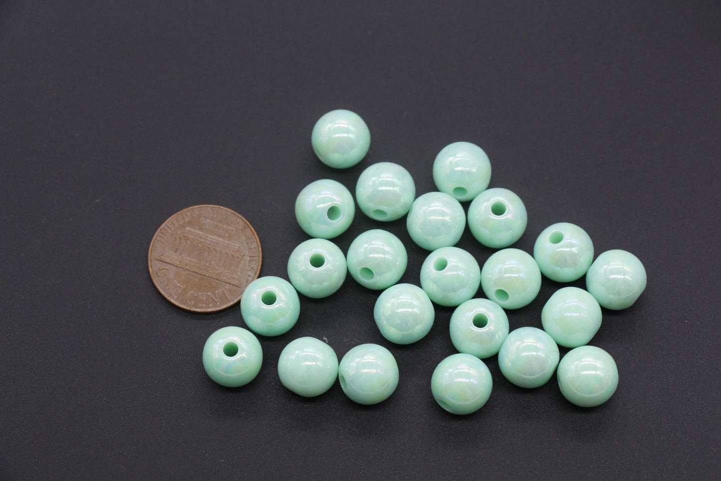 10mm Green AB Beads, Iridescent Beads, Sparkle Green Gumball Beads, Bubblegum Beads, Chunky Beads, Beads for Bracelets