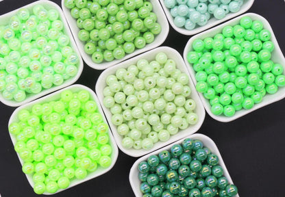 10mm Green AB Beads, Iridescent Beads, Sparkle Green Gumball Beads, Bubblegum Beads, Chunky Beads, Beads for Bracelets