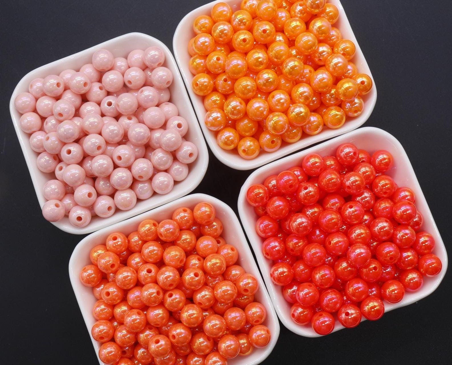 10mm Orange AB Beads, Iridescent Beads, Sparkle Orange Gumball Beads, Bubblegum Beads, Chunky Beads, Beads for Bracelets