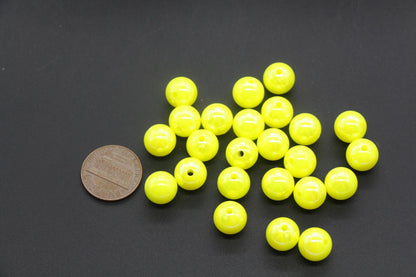 10mm Yellow AB Beads, Iridescent Beads, Sparkle Yellow Gumball Beads, Bubblegum Beads, Chunky Beads, Beads for Bracelets