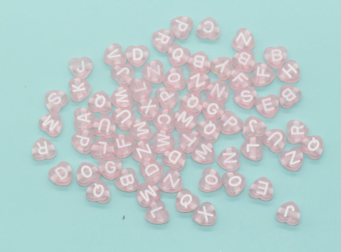 Heart Letter Beads, Pink Letter Beads, Heart Shape Alphabet Beads, Name Bracelet Beads, Word Beads, Size 7mm #3557