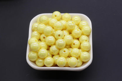 12mm Yellow AB Beads, Iridescent Beads, Sparkle Yellow Gumball Beads, Bubblegum Beads, Chunky Beads, Beads for Bracelets