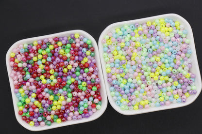 4mm Mix AB Beads, Iridescent Beads, Round Spacer Beads, Bubblegum Beads, Beads for Bracelets, Plastic Beads, Jewelry Making Beads