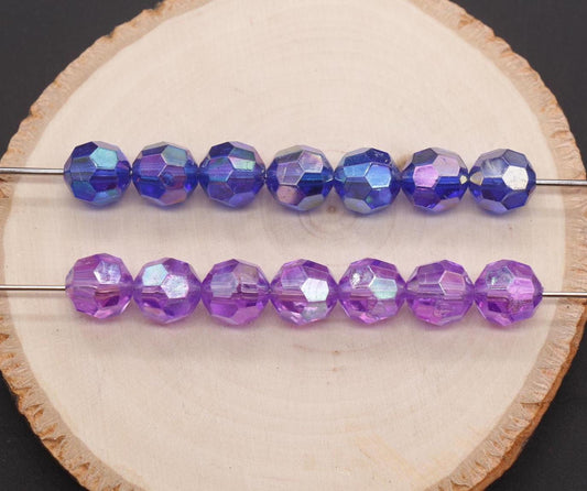 10mm AB Faceted Beads, Iridescent Faceted Beads, Plastic Beads, Round Beads, Bubblegum Beads, Beads for Bracelets