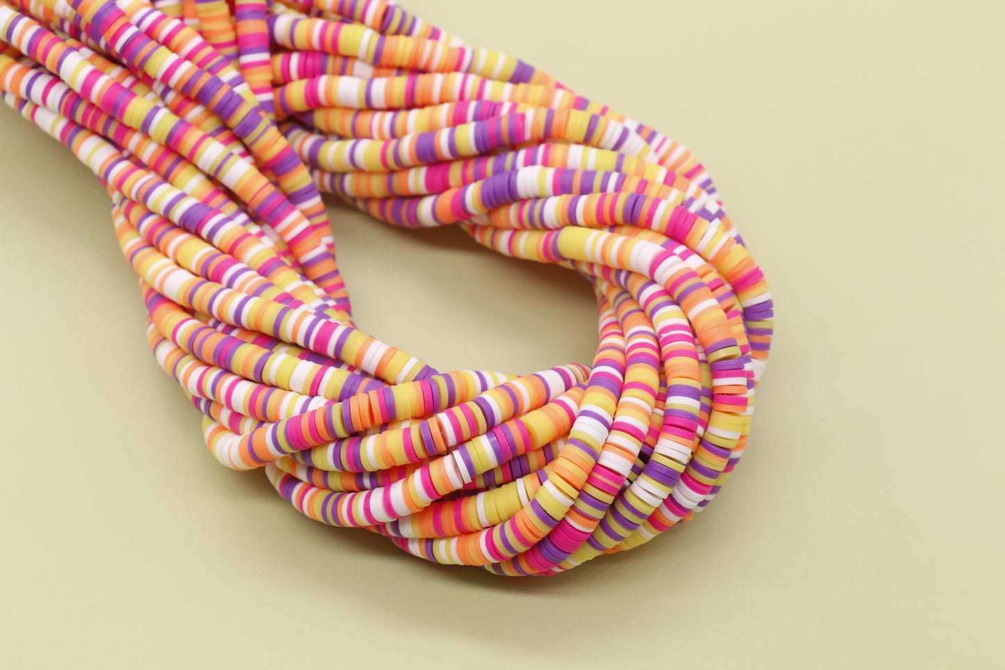 6mm Orange Yellow Purple Mix Heishi Beads, Multicolor Polymer Clay Disc Beads, African Disc Beads, Full Strand #731