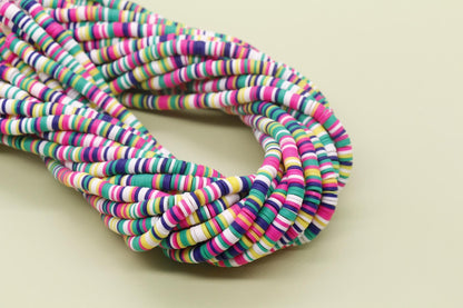 6mm Bright Mix Heishi Beads, Multicolor Polymer Clay Disc Beads, African Disc Beads, Full Strand #732