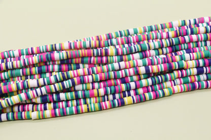 6mm Bright Mix Heishi Beads, Multicolor Polymer Clay Disc Beads, African Disc Beads, Full Strand #732