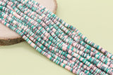 6mm Green Mix Heishi Beads, Multicolor Polymer Clay Disc Beads, African Disc Beads, Full Strand #734