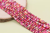 6mm Pink and Red Mix Heishi Beads, Multicolor Polymer Clay Disc Beads, African Disc Beads, Full Strand #733