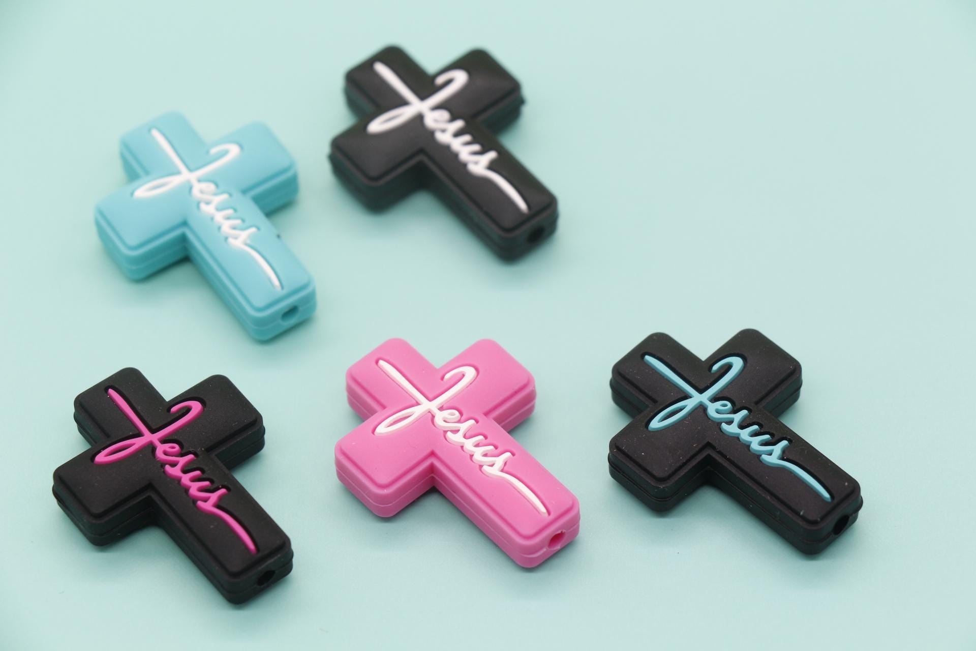 Cross Jesus Silicone Beads, Cross Religious Chunky Beads, Focal Beads, Silicone Loose Beads #735