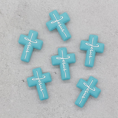 Cross Jesus Silicone Beads, Cross Religious Chunky Beads, Focal Beads, Silicone Loose Beads #735