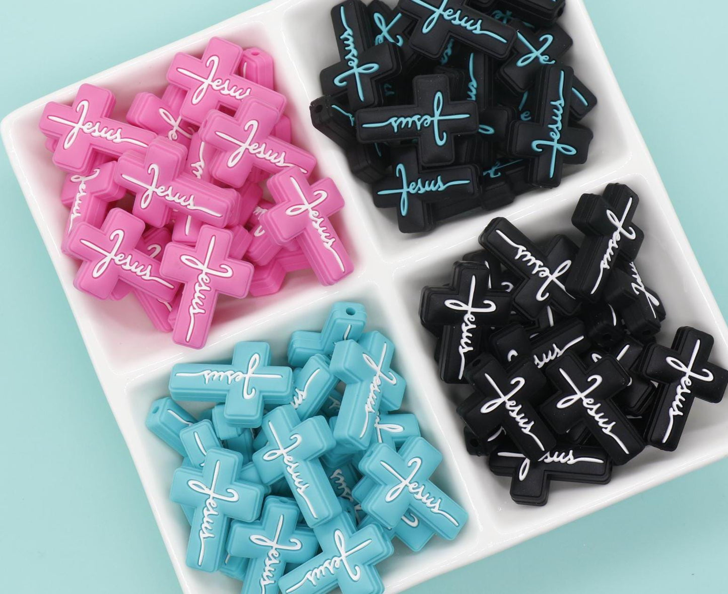 Cross Jesus Silicone Beads, Cross Religious Chunky Beads, Focal Beads, Silicone Loose Beads #735