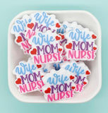 Wife Mom Nurse Beads, Mom Silicone Beads, Silicone Chunky Beads, Silicone Loose Beads, Focal Beads #737