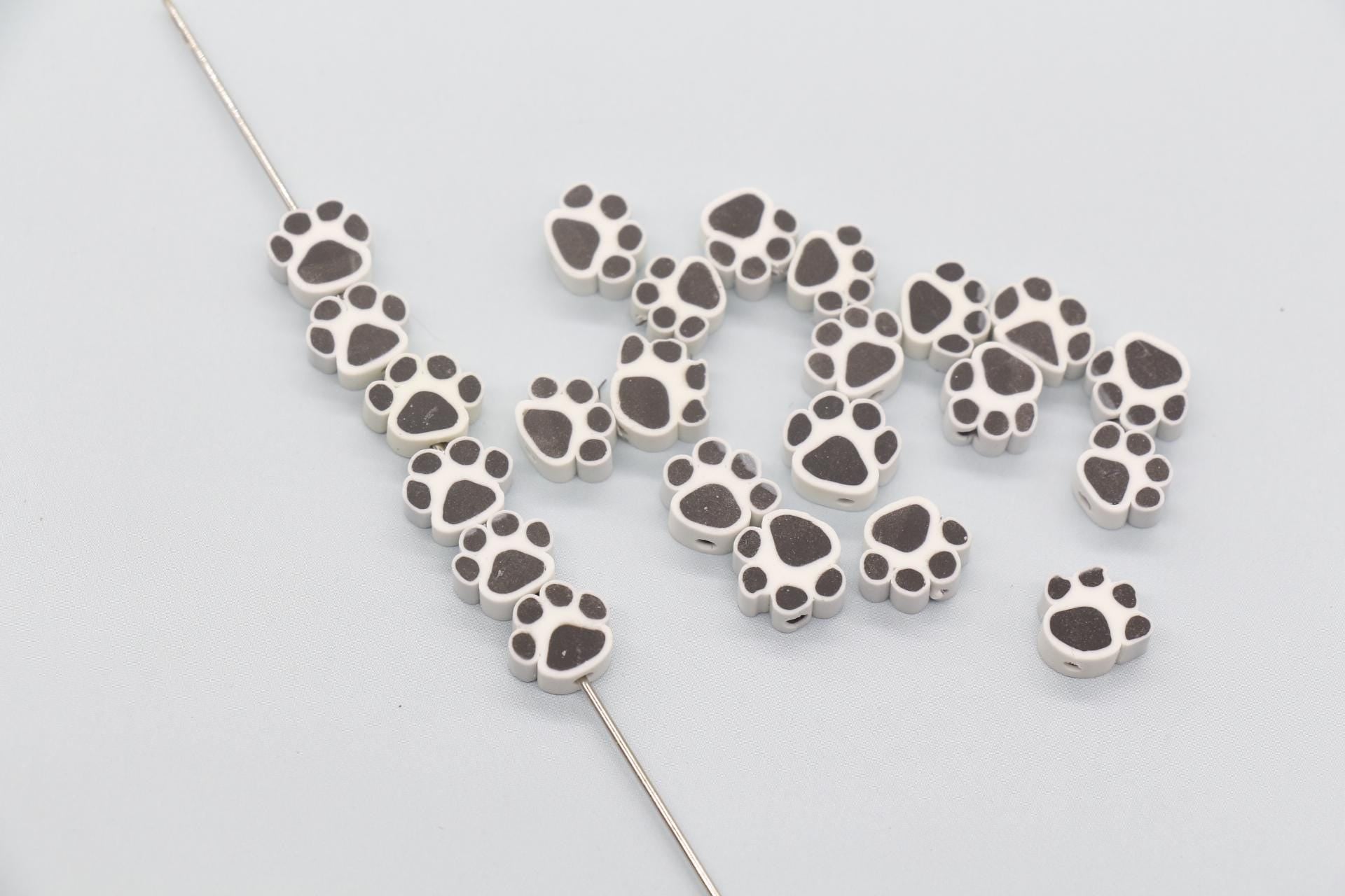 Black Paw Beads, Dog Paw Beads, Paw Clay Beads, Dog Paw Print Clay Beads, Paw Animal Beads, Jewelry Beads #746