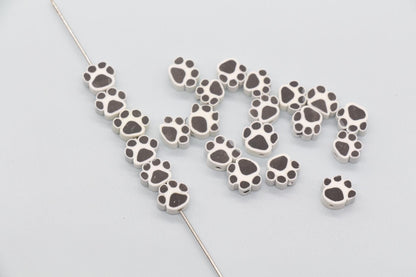 Black Paw Beads, Dog Paw Beads, Paw Clay Beads, Dog Paw Print Clay Beads, Paw Animal Beads, Jewelry Beads #746