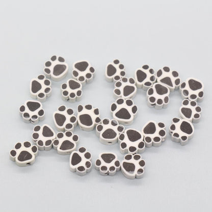 Black Paw Beads, Dog Paw Beads, Paw Clay Beads, Dog Paw Print Clay Beads, Paw Animal Beads, Jewelry Beads #746