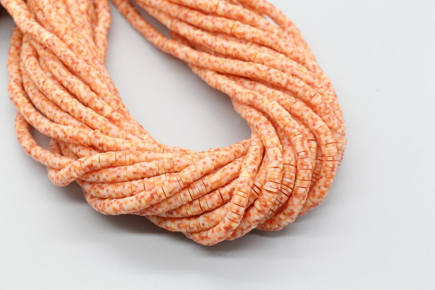 6mm Orange Speckled Heishi Beads, Dotted Polymer Clay Disc Beads, African Disc Beads, Bracelet Beads, Full Strand #742