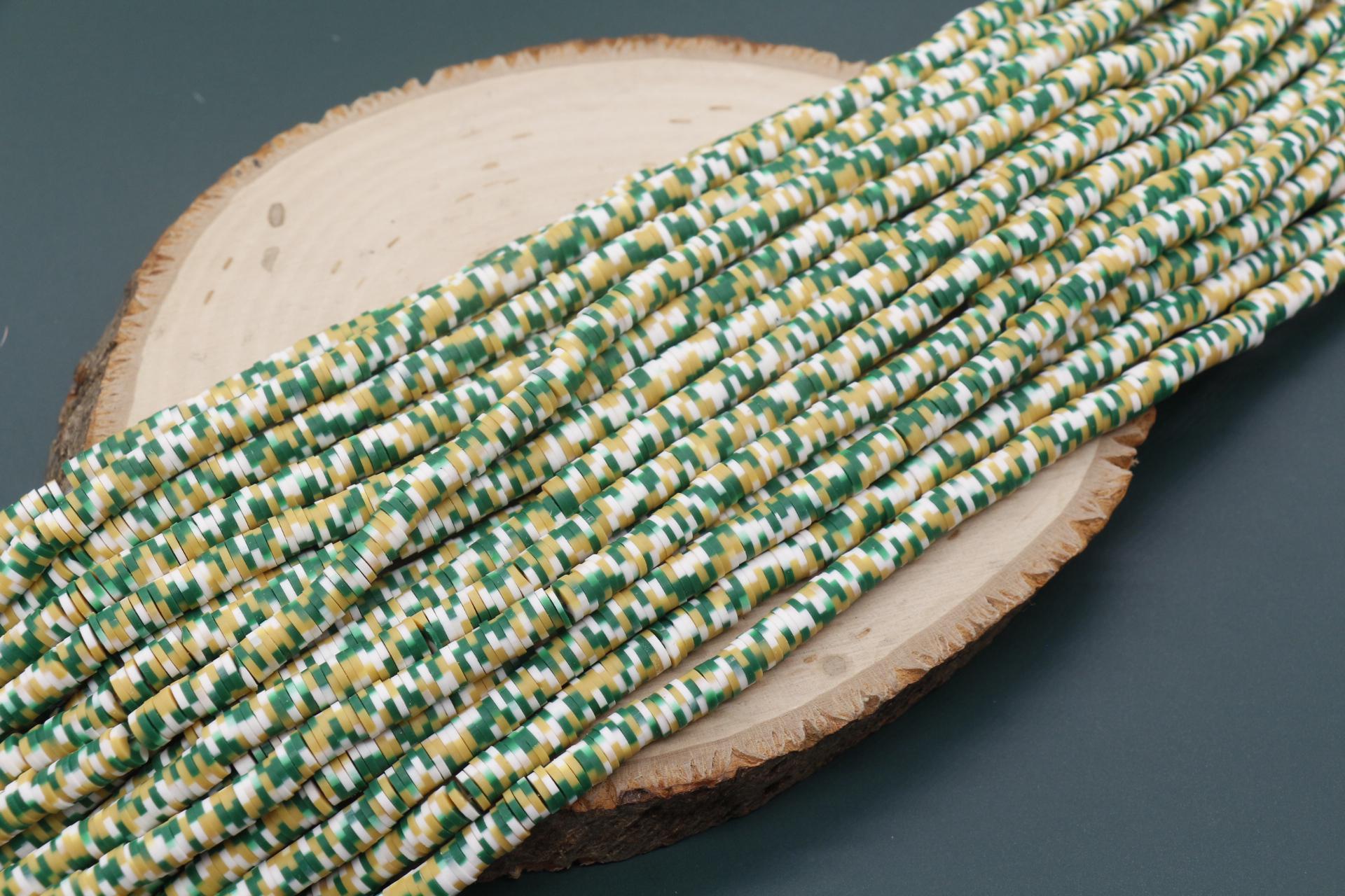 6mm Green Speckled Heishi Beads, Dotted Polymer Clay Disc Beads, African Disc Beads, Bracelet Beads, Full Strand #750