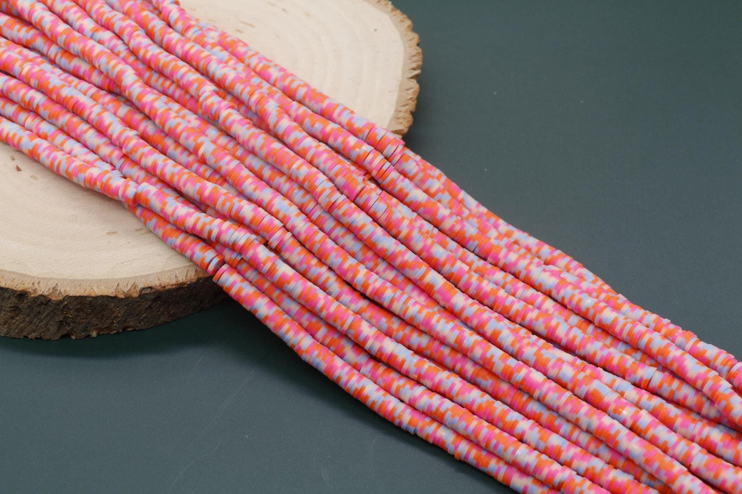 6mm Pink Orange Blue Mix Speckled Heishi Beads, Multicolor Dotted Polymer Clay Beads, Bracelet Beads, Full Strand #752