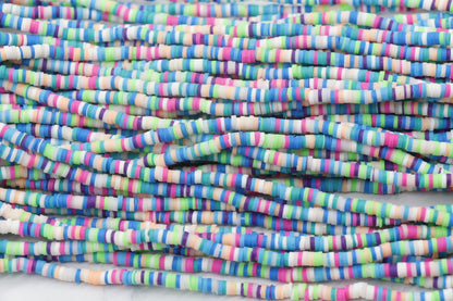 4mm Mix Heishi Beads, Multicolored Polymer Clay Disc Beads, Rainbow African Disc Beads, Vinyl Heishi, Full Strand #812