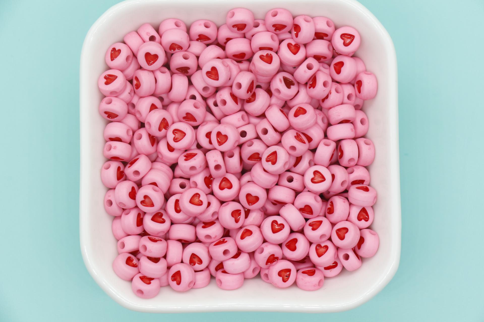 Heart Beads, Red Heart Beads, Pink Heart Beads, Plastic Heart Beads, Bead for Bracelets, Size 7mm #351