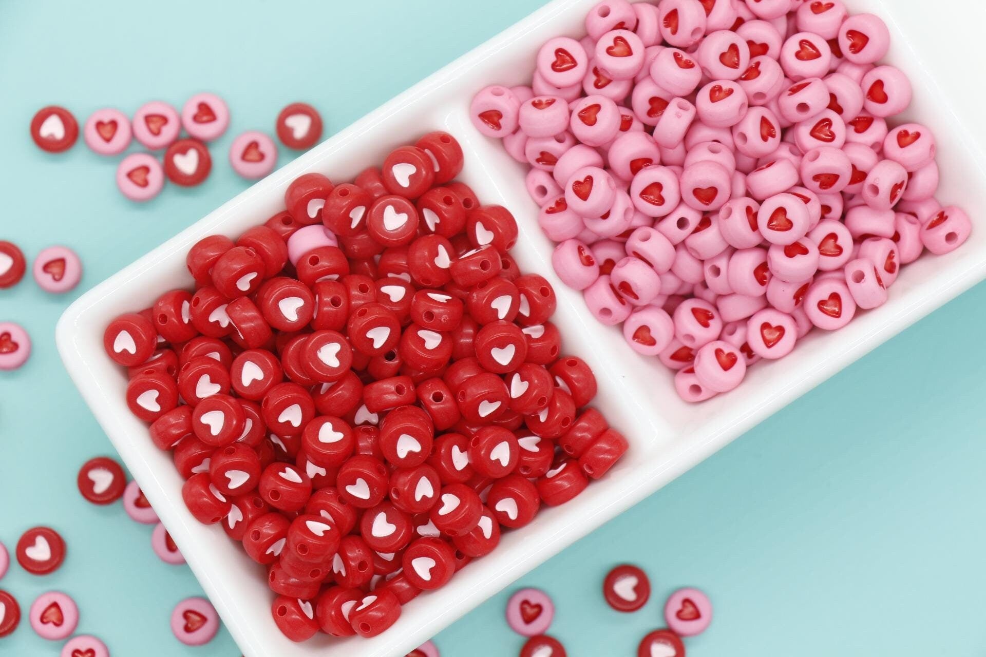 Heart Beads, Red Heart Beads, Pink Heart Beads, Plastic Heart Beads, Bead for Bracelets, Size 7mm #351