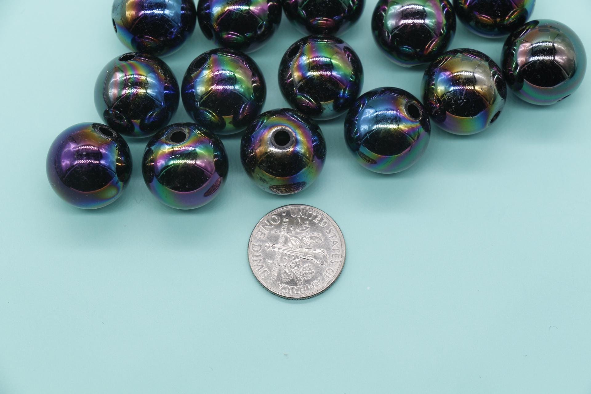 16mm Black AB Gumball Beads, Iridescent Round Beads, Plastic Gumball Beads, Chunky Beads, Beads for Bracelets #3498