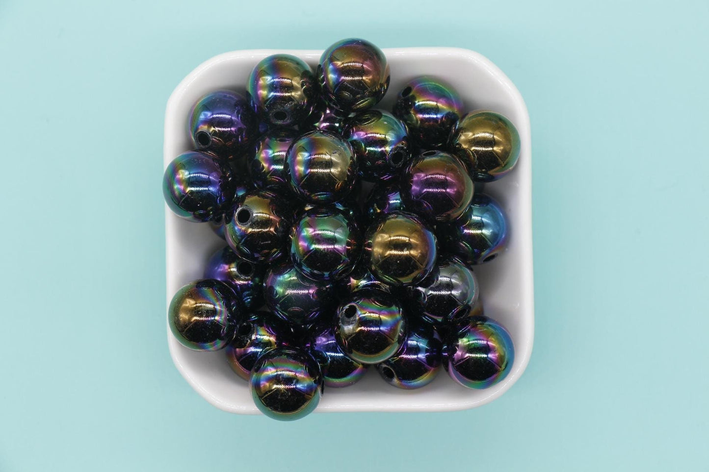 16mm Black AB Gumball Beads, Iridescent Round Beads, Plastic Gumball Beads, Chunky Beads, Beads for Bracelets #3498