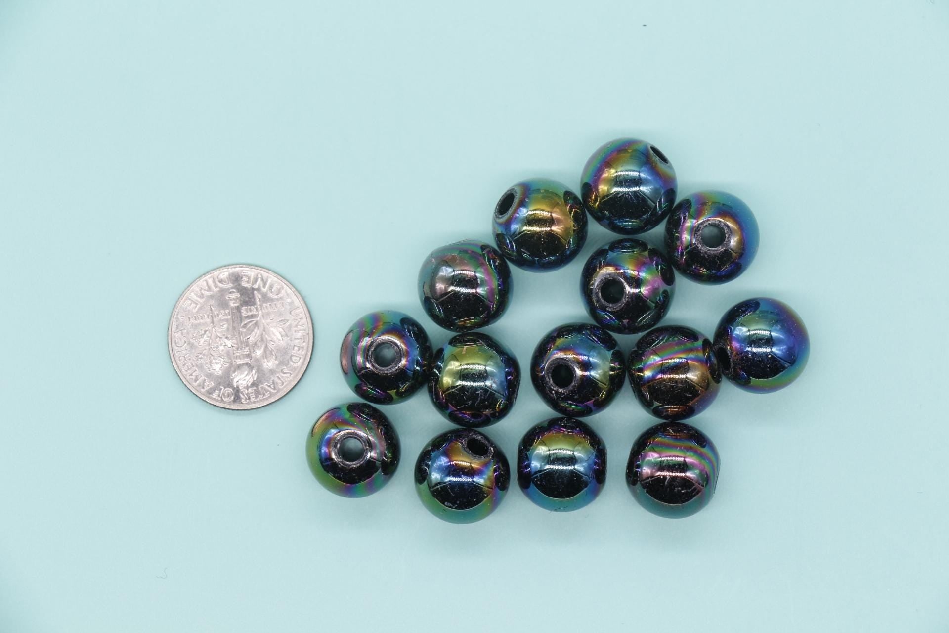 12mm Black AB Gumball Beads, Iridescent Round Beads, Plastic Gumball Beads, Chunky Beads, Beads for Bracelets #3499