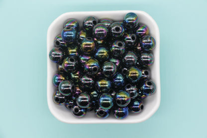 12mm Black AB Gumball Beads, Iridescent Round Beads, Plastic Gumball Beads, Chunky Beads, Beads for Bracelets #3499