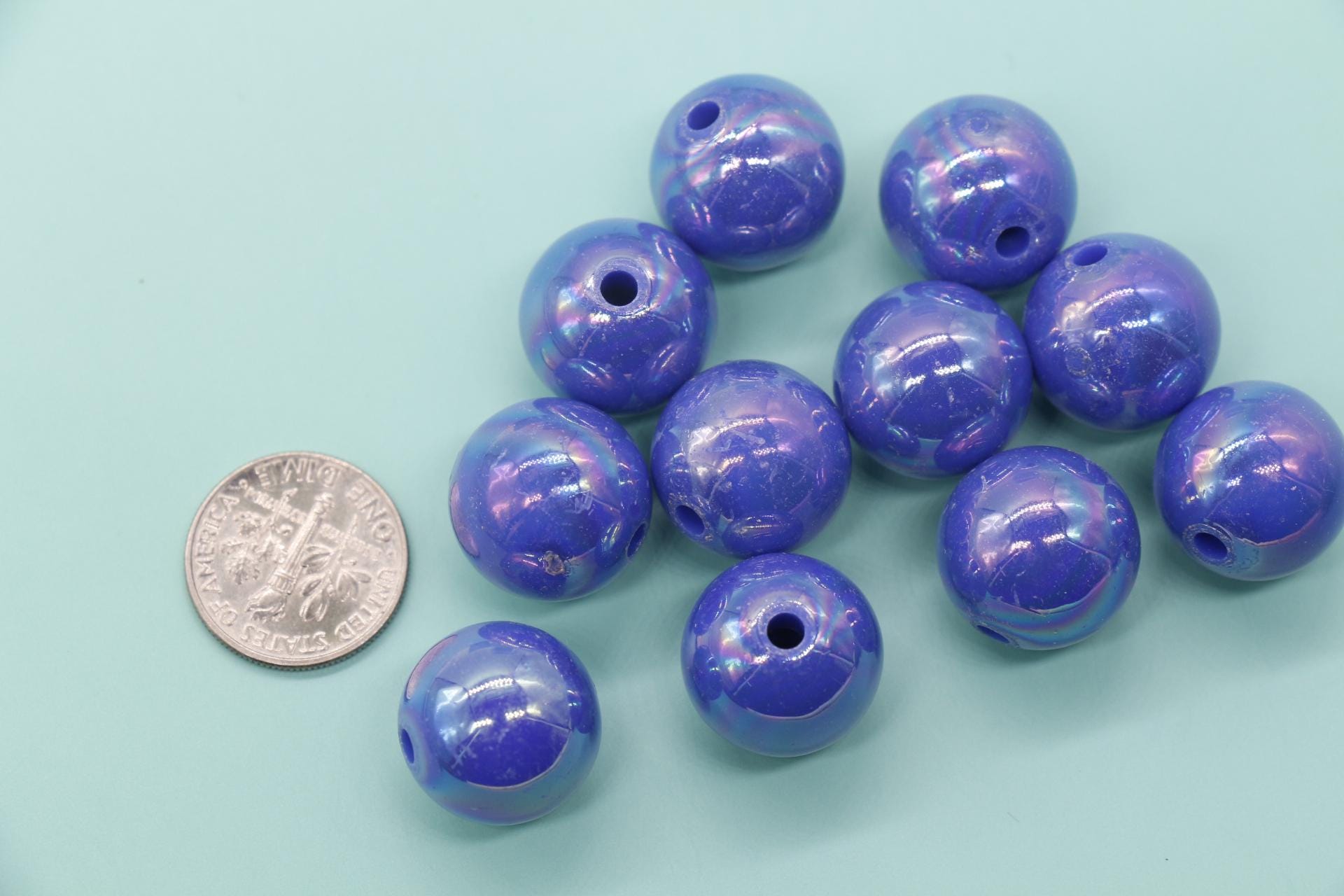 16mm Blue AB Gumball Beads, Iridescent Round Beads, Plastic Gumball Beads, Chunky Beads, Beads for Bracelets #3500