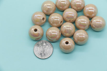 14mm Nude Brown AB Gumball Beads, Iridescent Round Beads, Chunky Beads, Beads for Bracelets #3502