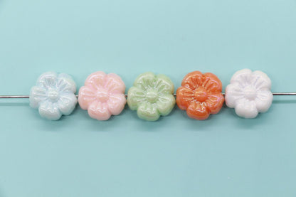 Flower Beads, Iridescent Flower Beads, Flower AB Beads, Floral Beads, Large Hole Beads, Beads for Bracelets