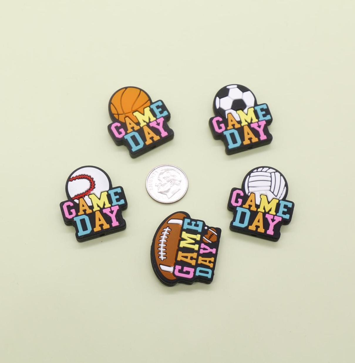 Game Day Sports Silicone Focal Beads for Pens, Bracelets - Football, Basketball, Soccer, Volleyball, Baseball