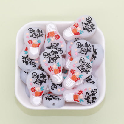 Be The Light Focal Silicone Beads, Light Bulb and Flower Beads, Religious Beads, Craft Supplies, DIY Projects #F765