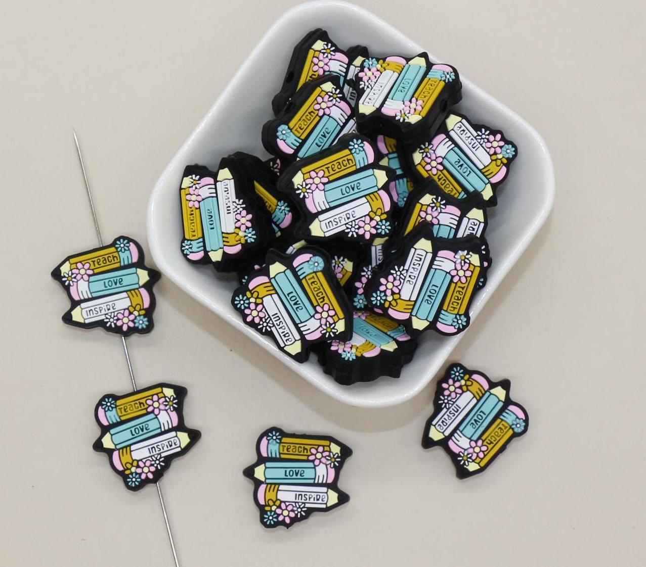 Teacher Silicone Focal Beads for DIY Jewelry Making & Keychains - Teach, Love, Inspire Gifts for Teachers