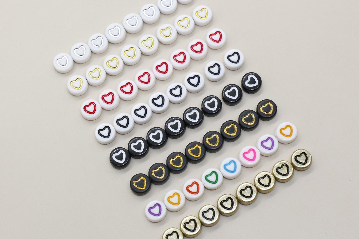 7mm Heart Beads, Round Acrylic Outline Heart Beads for Jewelry Making & Crafting, Heart Beads for DIY Projects