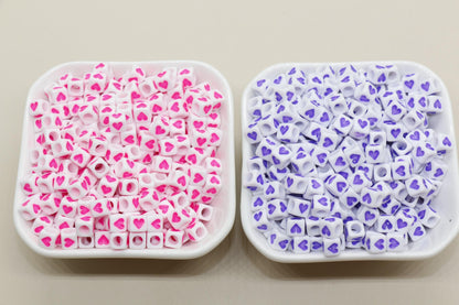 6mm Cube Heart Beads for Bracelet Making - Square Acrylic & Plastic Heart Beads, Craft Supplies, Jewelry Making, Heart-Shaped Beads