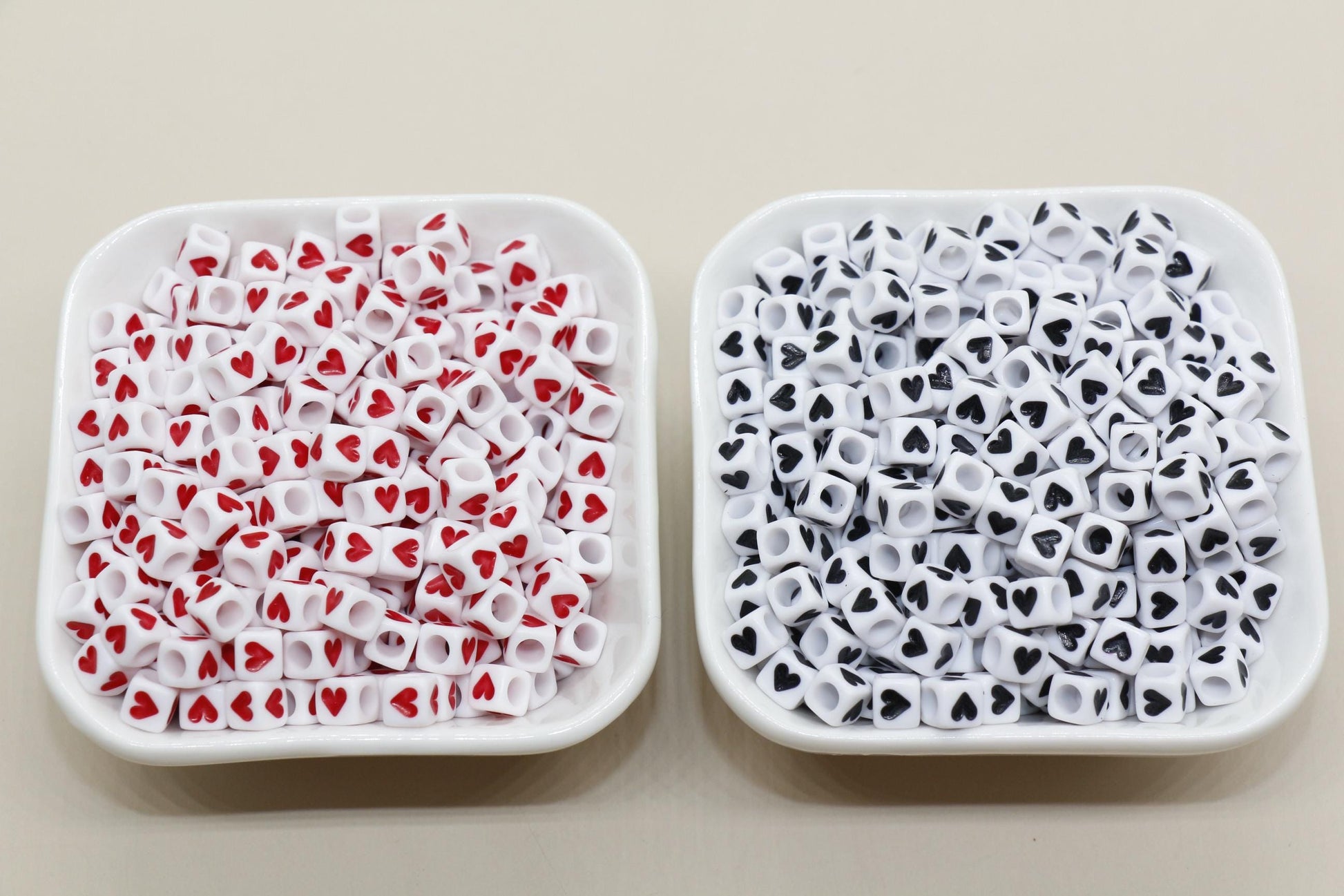 6mm Cube Heart Beads for Bracelet Making - Square Acrylic & Plastic Heart Beads, Craft Supplies, Jewelry Making, Heart-Shaped Beads
