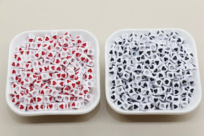 6mm Cube Heart Beads for Bracelet Making - Square Acrylic & Plastic Heart Beads, Craft Supplies, Jewelry Making, Heart-Shaped Beads