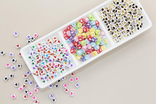 6mm Cube Heart Beads for Bracelet Making - Square Acrylic & Plastic Heart Beads, Craft Supplies, Jewelry Making, Heart-Shaped Beads